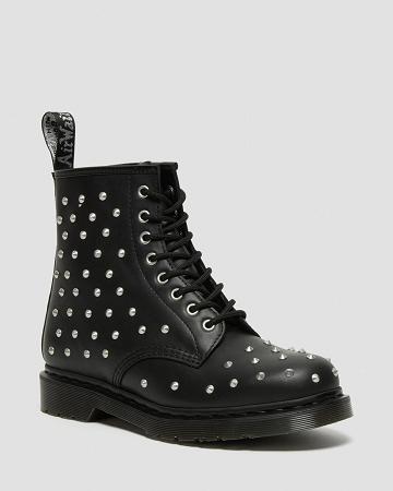 Black Men's Dr Martens 1460 Stud Wanama Leather Lace Up Boots | CA 537CTV